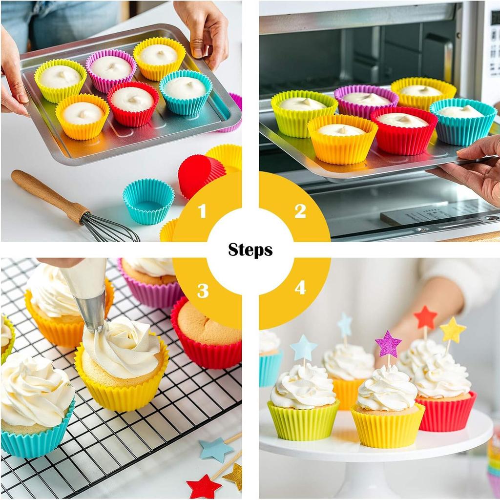 24-Cavity Nonstick Briose Mold Set - Oven Safe Up To 220°C Silicone Muffin Pan Multicolor 4.5x7x3cm