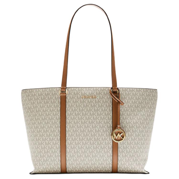 Michael Kors Mk Temple Logo Coated Canvas Tote Bag Women tote bags Vanilla 30R4G1LT3B-VANILLA Basic Set (Bag+Dust Bag)