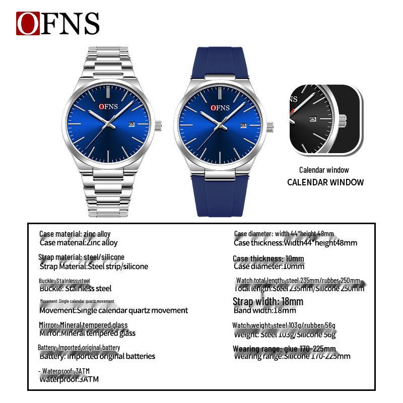 OFNS Classic Unisex Quartz Wristwatch with Calendar, Luminous Hands, 30M Waterproof, Thin Design, High-Value Bar Index.