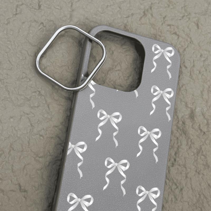 Bowknot Pattern TPU Leather Texture Case For iPhone 16 15 Pro Max 14 Pro 13 12 11 Slim Matte Shockproof Soft Phone Cover