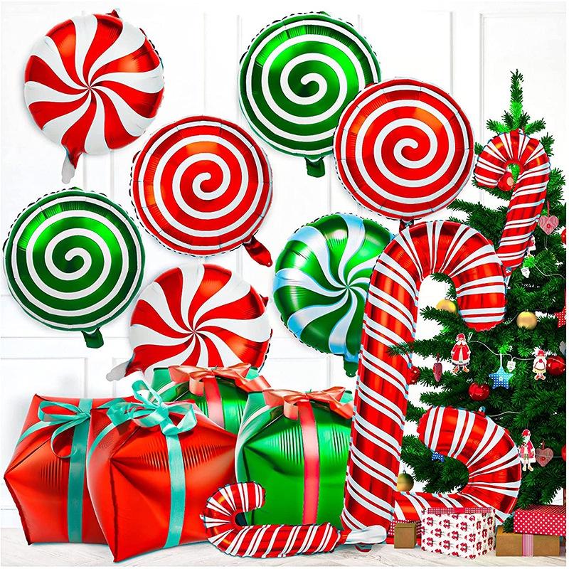 4D Six Sided Gift Box Windmill Cane Shape Aluminum Foil Balloon Birthday Christmas Party Scene Atmosphere Decoration