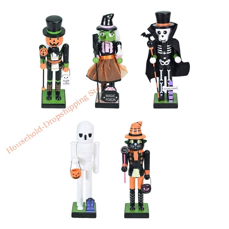 Halloween Wooden Figurine 25cm Seasonal Decor Christmas Nutcracker Figures Statue For Shelves Tables Children's Gifts