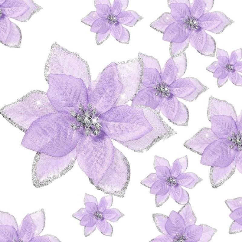 White Christmas Tree Decorations Artificial Flowers Ornaments Berry Stems Hanging Snowflakes for Xmas Tree Party Holiday Decor