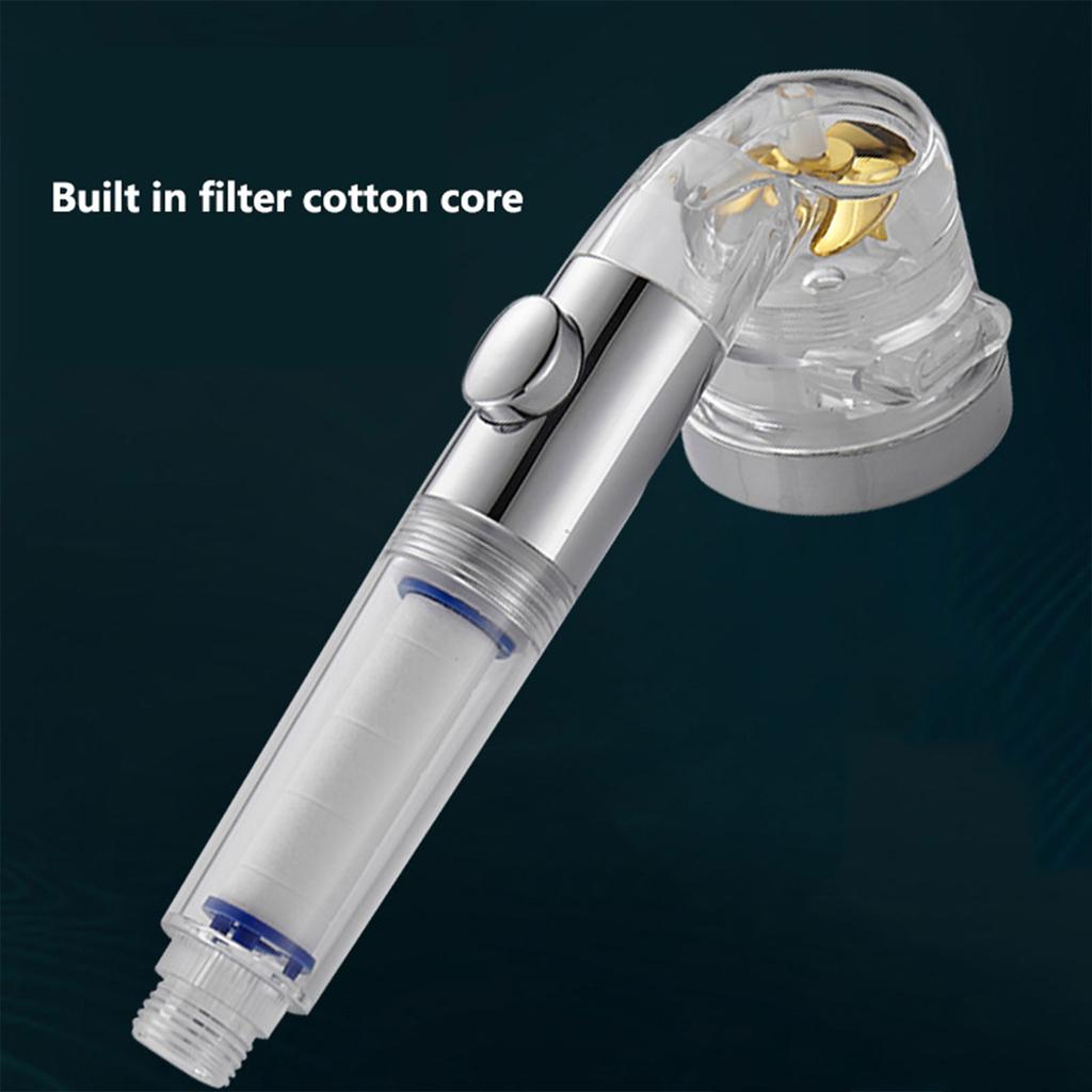 Showerhead Water Saving High Preassure Propeller Flow Showerhead with Fan Built-in Filter Rainfall Bathroom