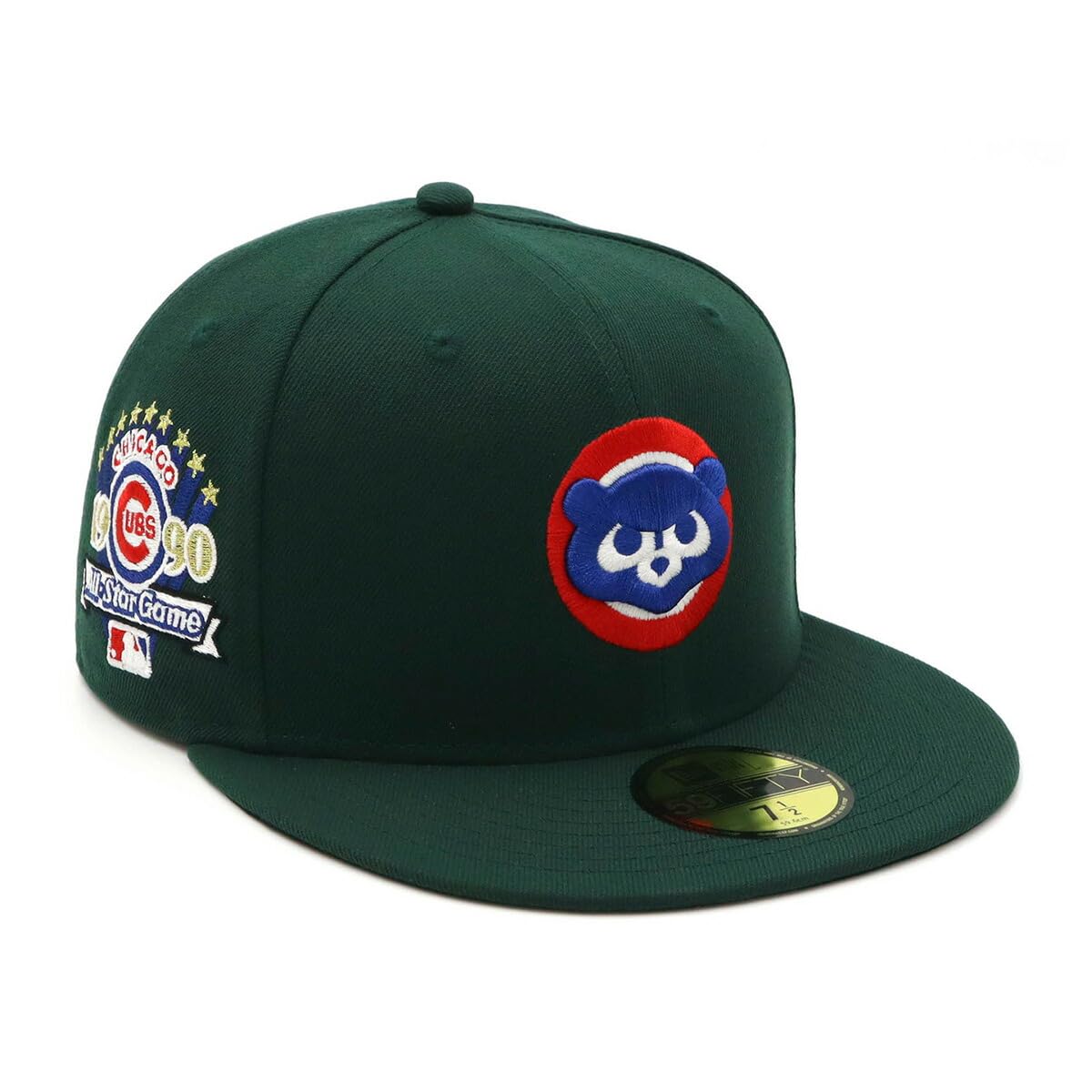 

New Era 59FIFTY Cap MLB Chicago Cubs CUB Dark Green with Side Patch and Under Exclusive to and Side Flat Deep Gill UV Trendy Functional Hat (70823773
