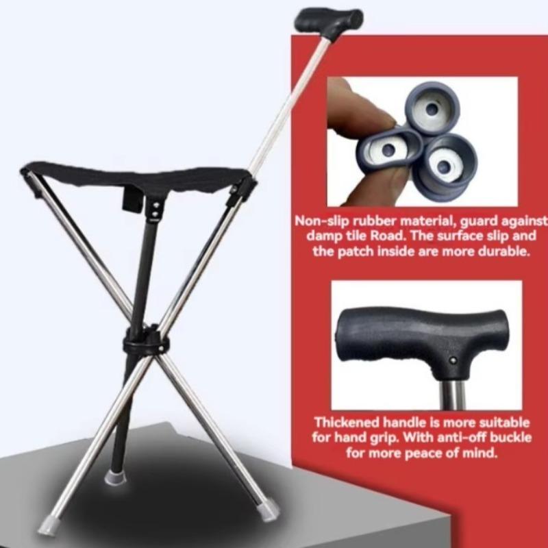 Anti-drop thickened stainless steel portable walking stick stool, anti-slip walking aid, lightweight walking stick with seat