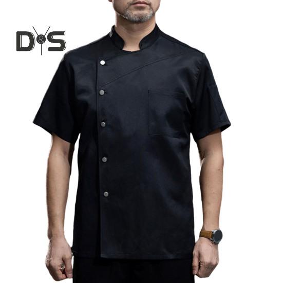 

Униформа для поваров, воротник-стойка, однобортная, с накладными карманами, с коротким рукавом, износостойкая, дышащая, для поваров, пекарни, закусочных, ресторанов, кухни, рабочей одежды XL чёрный