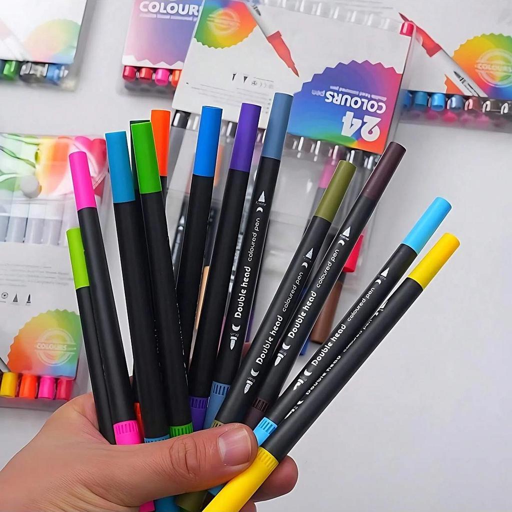 12/24/36/48/120pcs Double Ended Art Marker Pens Set, Suitable for Artist Fine & Brush Coloring Markers, Random Colors