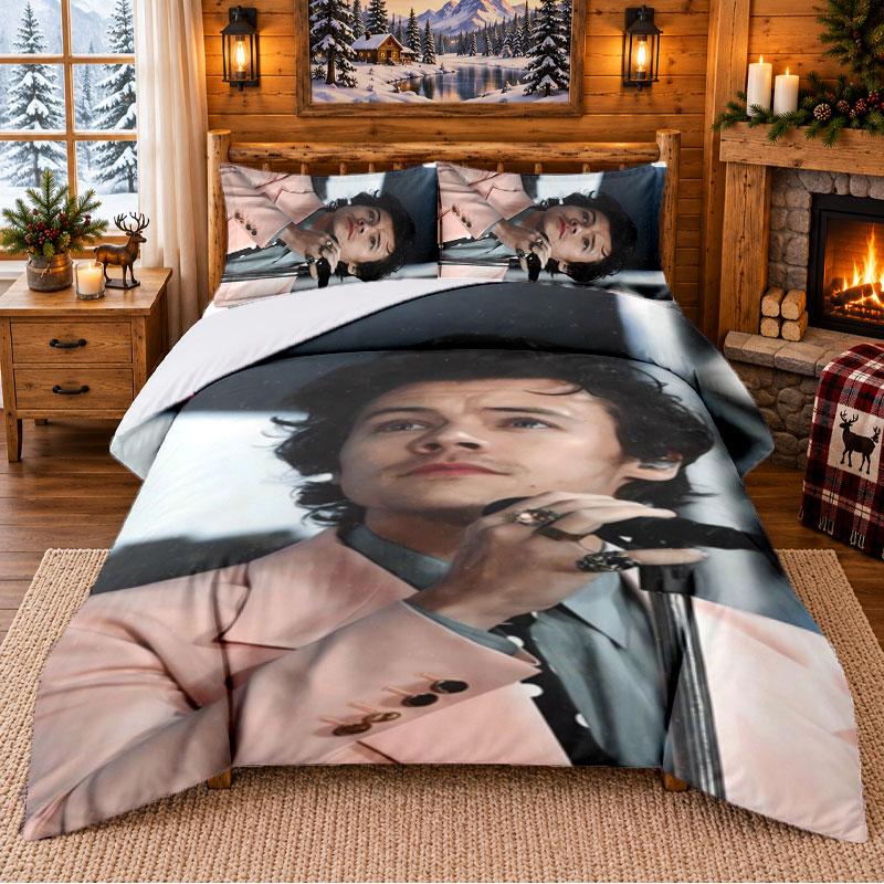 Harry Styles Pattern Bedding 3Pcs Set Bed Sheet And Pillowcases For Indoor Bedroom