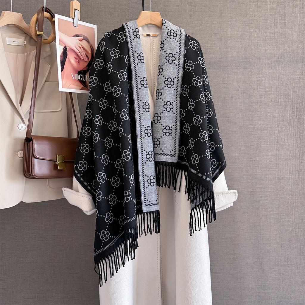 Luxury Warm Cashmere Scarf Women Winter Wraps Shawl Double-Sided Floral Print Pashmina Bufanda Travel Poncho Stoles Echarpe