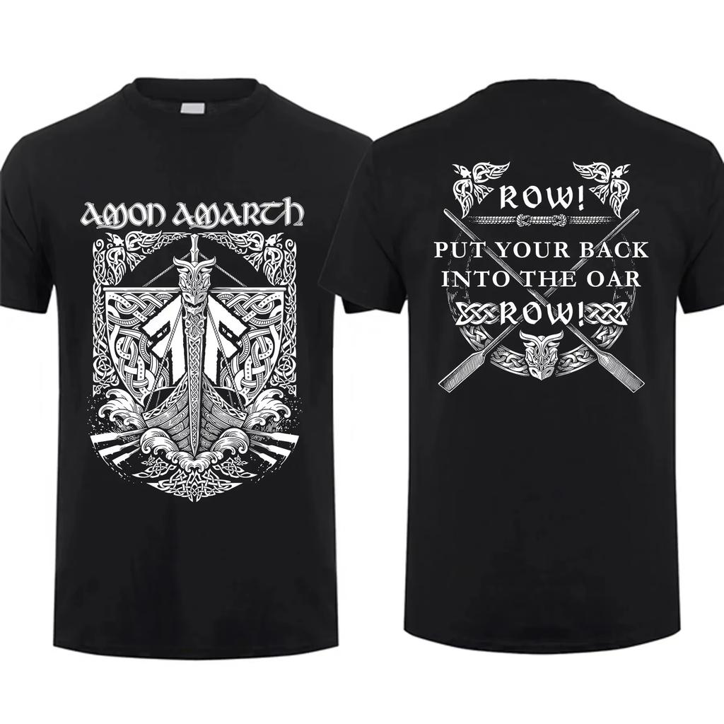 2025 Mode T-Shirt Herren T-Shirt Doppelseitig Amon Shieldwall Schwarz von Amarth Übergroßes T-Shirt Grafik Jugendkleidung Streetwear