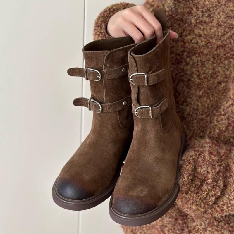 2026 Winter Retro Gürtelschnalle Western Cowboy Stiefel Kurze Motorradstiefel