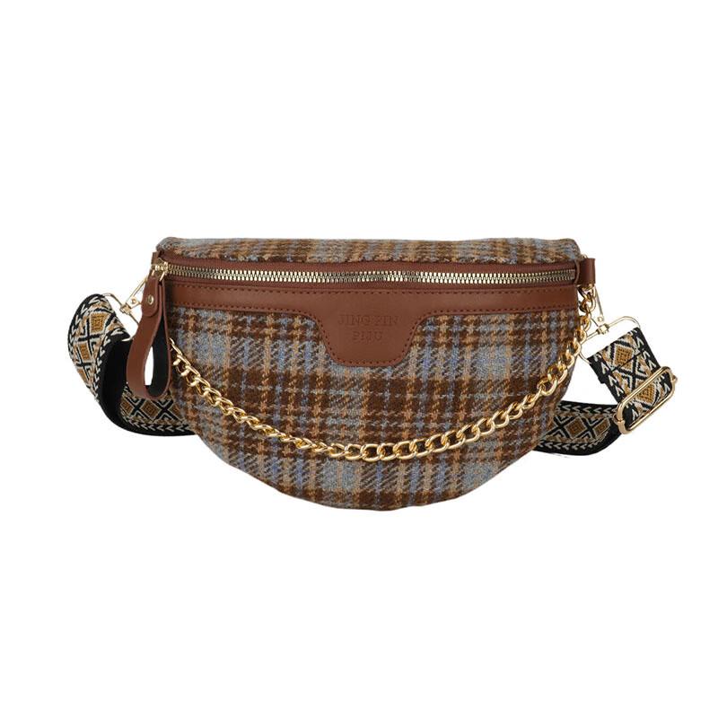 Miflame Balang Rhombus Plaid Crossbody Chest Waist Bag One Size