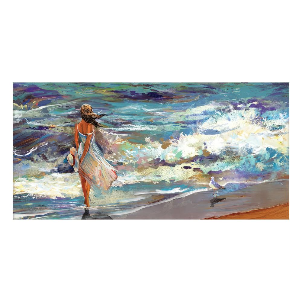 

Женщина на морском пляже. Живопись. Настенный художественный принт. Декоративная картина. Современный декор для гостиной. 20x40cm