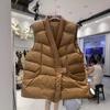 European goods diagonal placket high-end V-neck down vest vest vest women's outer wear splicing autumn and winter fashion white duck down jacket