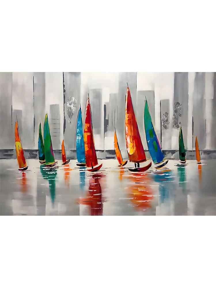 

Абстрактная парусная лодка, городской пейзаж, постер, холст, картина маслом, винтажная настенная художественная картина, принт для современной гостиной, домашний декор 21x30cm No Frame