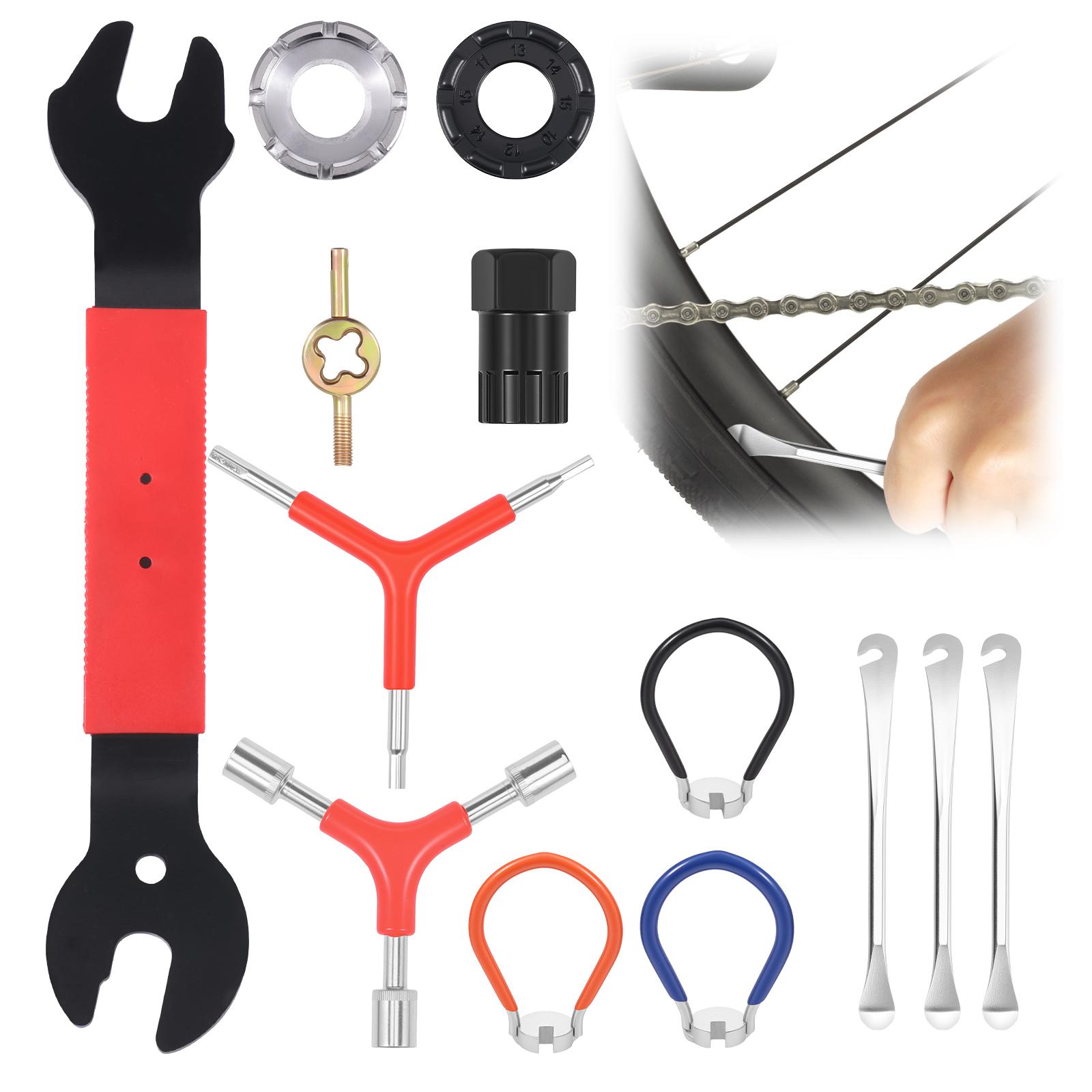 Набор из 13 шт. 10-15 г спицевых ключей для велосипеда, портативный набор спицевых ключей для регулировки велосипедных спиц с рычагом-уровнем, инструмент для снятия педалей для ремонта велосипеда