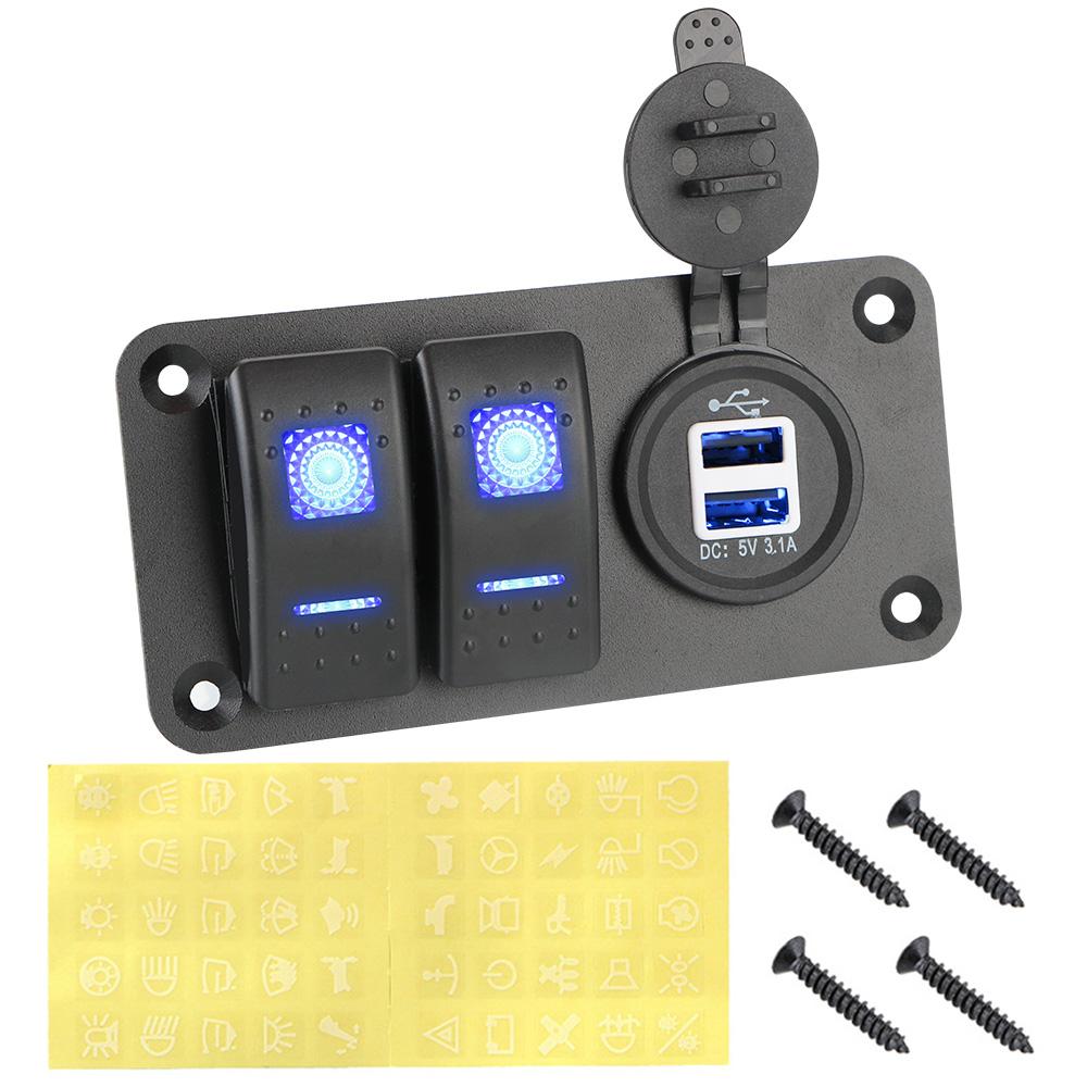 

Для автомобилей, морских судов, деталей интерьера, светодиодная панель переключателей, двойной порт USB, розетка, переключатель, управление цепями, автомобильное зарядное устройство 12-24 В синий