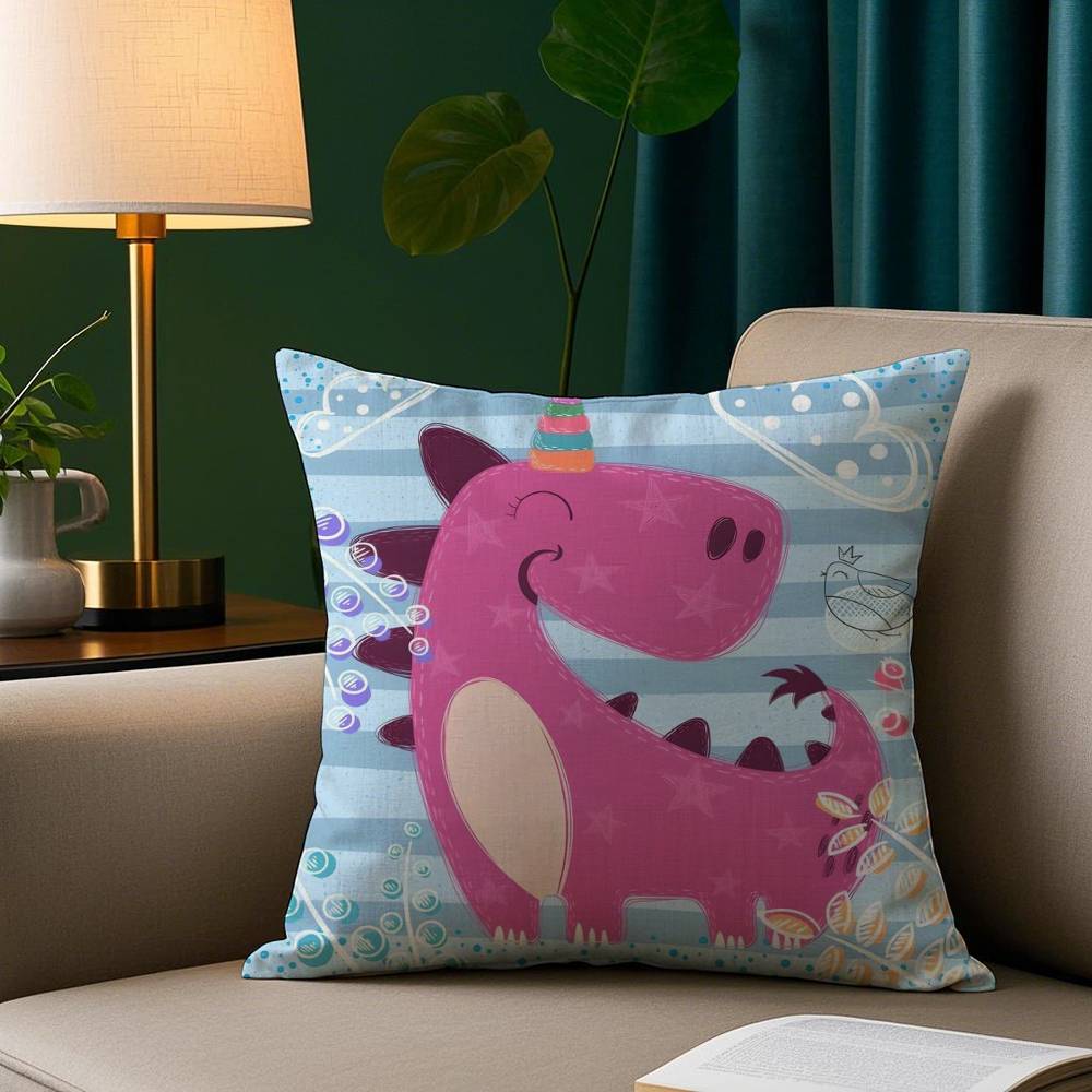 Cute Cartoon Dinosaur Pillow Case Plush Fabric Soft Pillowcase Double Sided Print Sofa Cushion Cover Throw