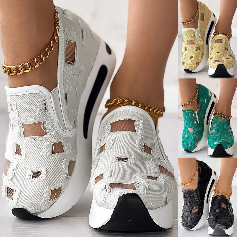 Schnür-Flats Plateau Damen Sportschuhe Mesh Atmungsaktive Sneaker 2025 Sommer Neu Lässige Sandalen Laufen Strand Rocken Tanzschuhe