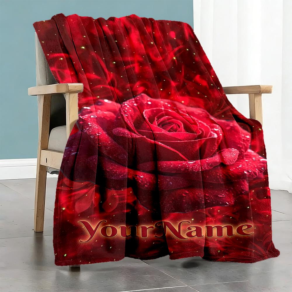 Rose Personalized Text Blanket Lightweight Personalized Blanket Comfortable Great for Bed Office Nap Office Chair for All Occasions