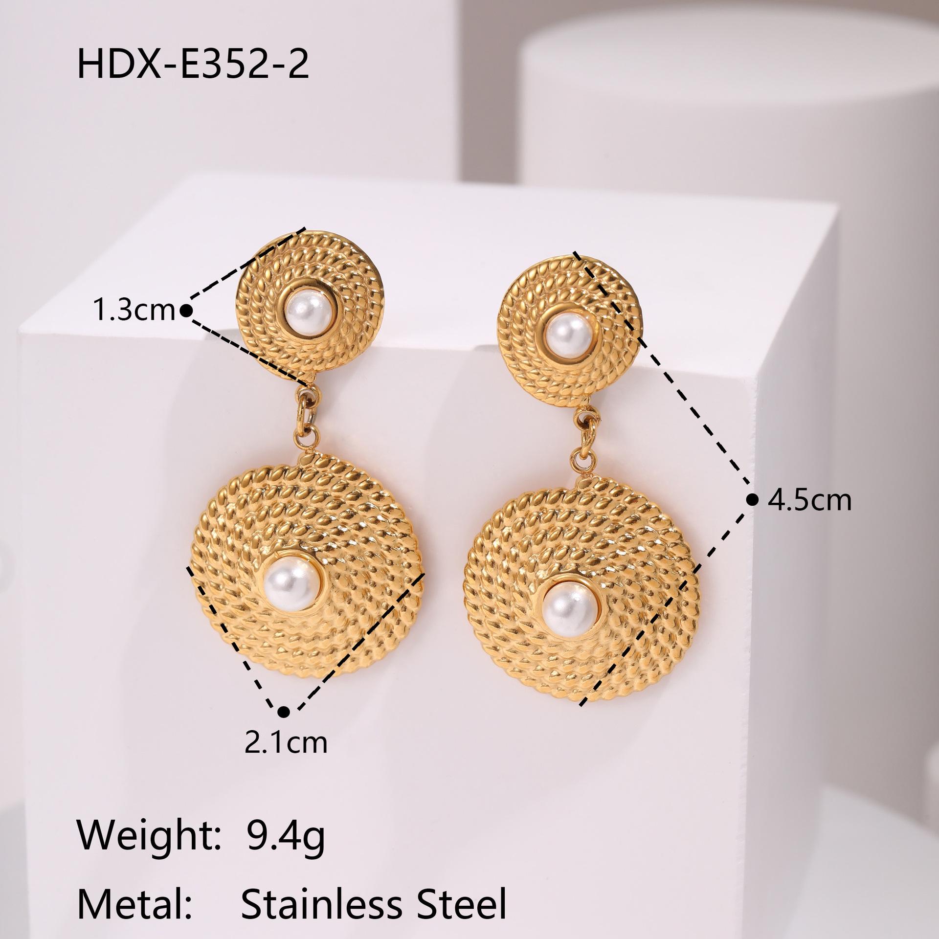 Autumn/Winter Pearl Geometric Disc Earrings - 18K Gold Plated Stainless Steel
