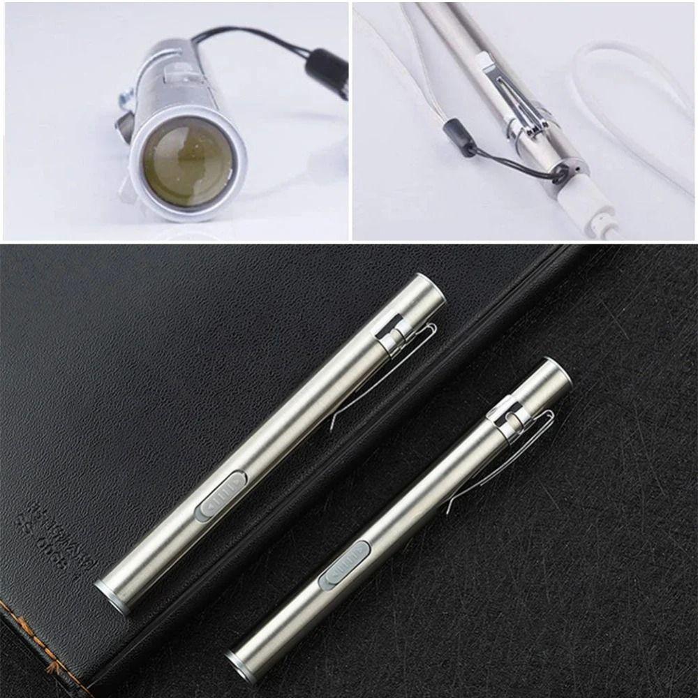 Stainless Steel Nurse Pocket Flashlight Yellow/ White Light LED Mini Torch Camping