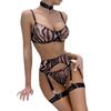 Mesh-Perspektive sexy Unterwäsche-Set sexy Zebra-Muster Drei-Punkt-Unterwäsche-Set Raffung