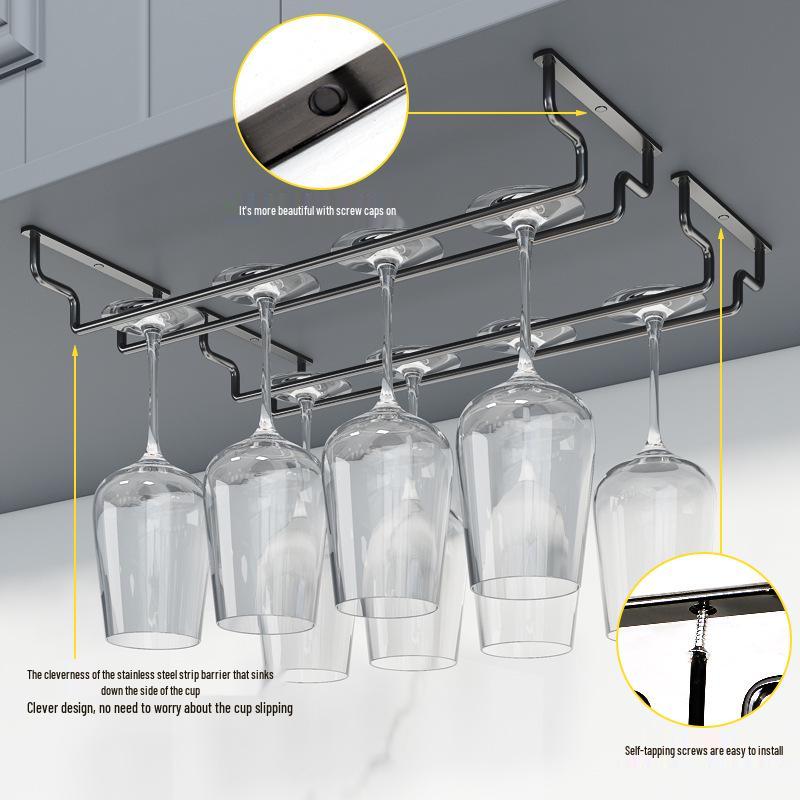Stainless Steel Hanging Wine Glass Rack - Single Row Stemware Storage Shelf