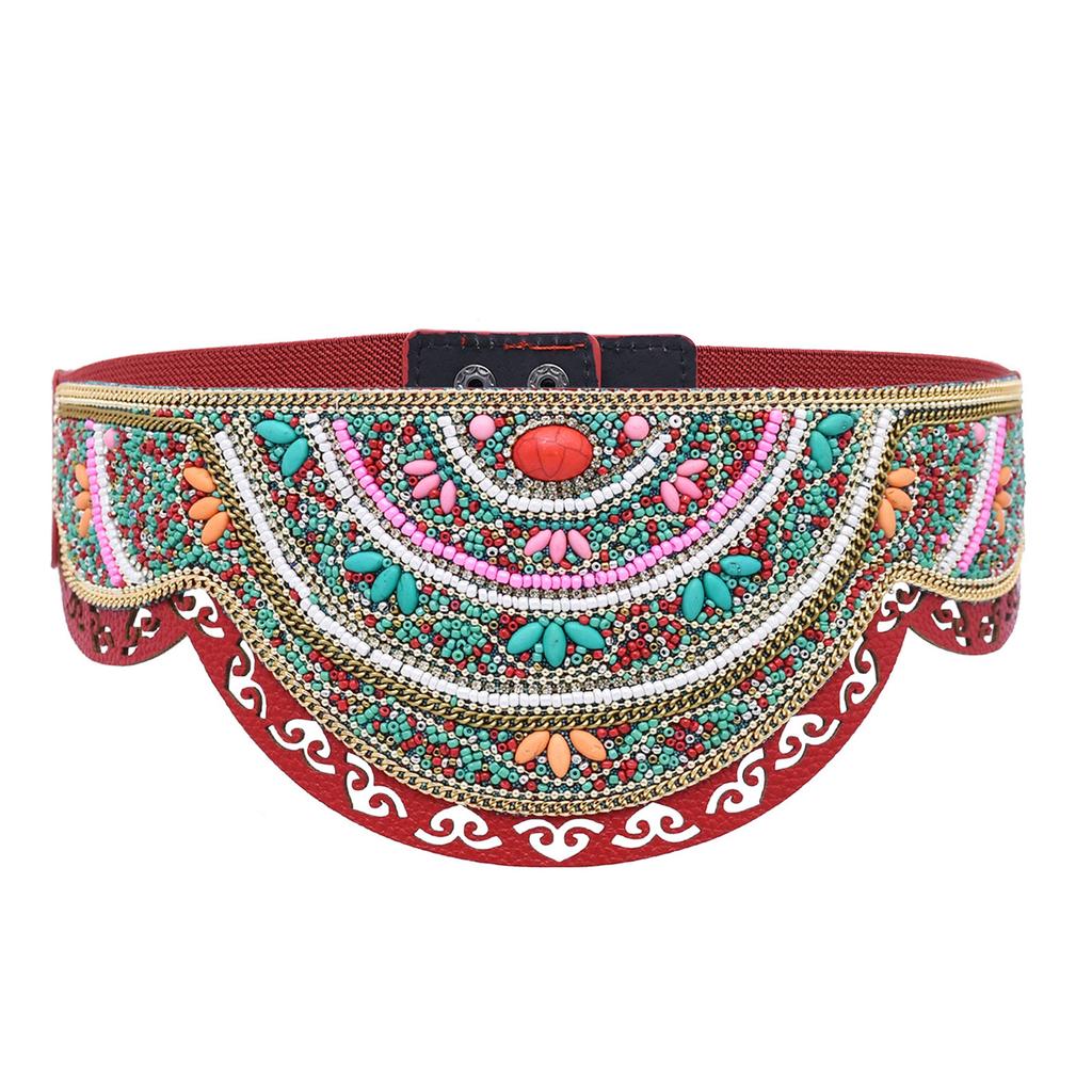 Bohemian Multicolored Beaded Belt Handwoven Adjustable Waistband For Women Ethnic Style Festival Accessory
