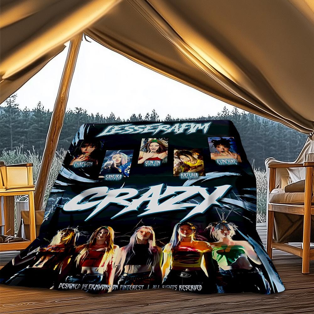 1pc Lesserafim crazy Band Outdoor Flannel Blanket, Cozy & Warm Soft Te Playful Design, Napping Camping,