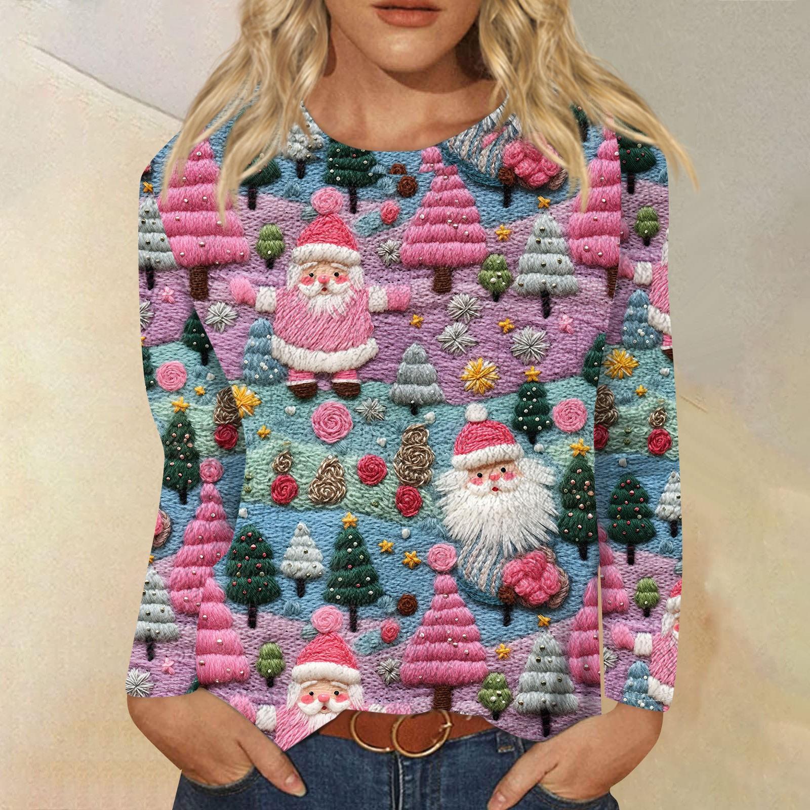 Женская модная повседневная фланелевая футболка с длинными рукавами и рождественским — фото 5