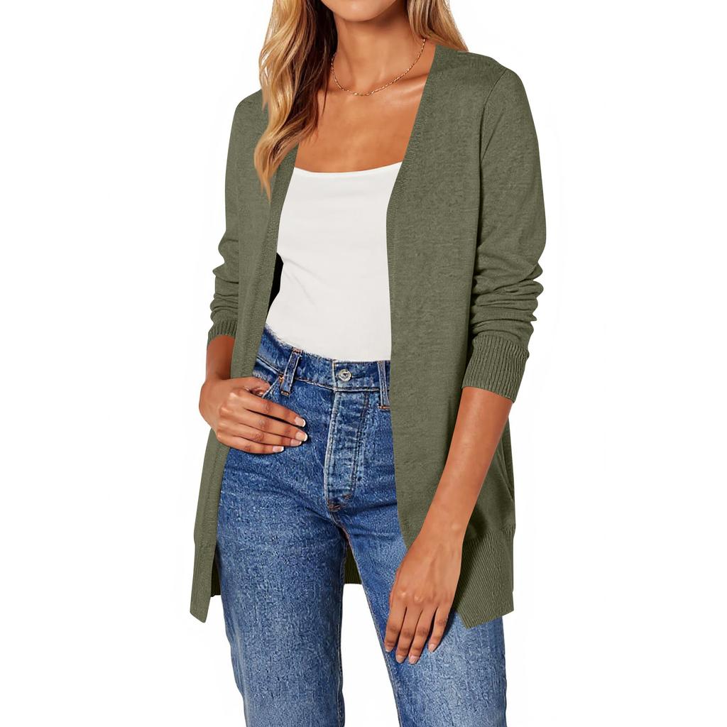 Women‘s Round Neck Long Sleeve Lace-Up Fitted Cardigan Coat