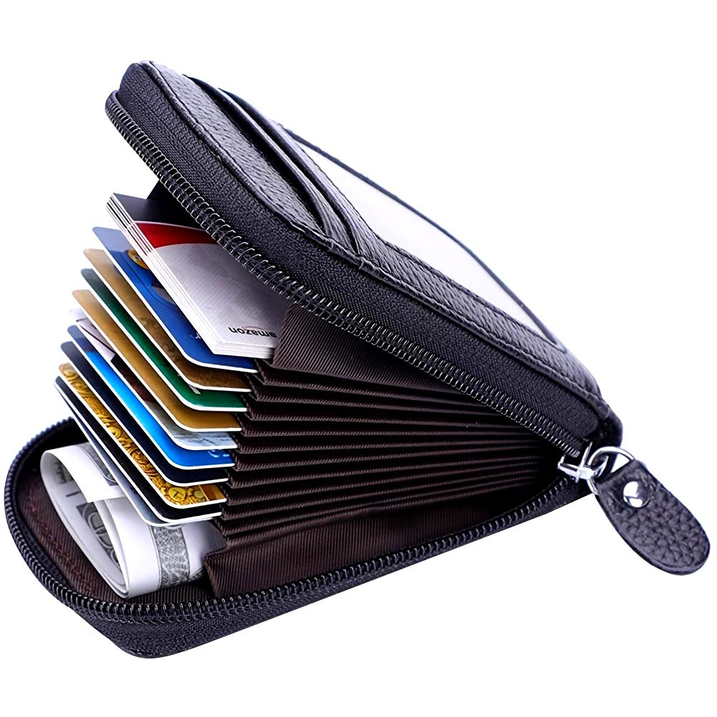 Credit Card Wallet with 12 Card Holder for Men Women Ladies Walletsipper, Genuine Leather Anti-Theft Credit