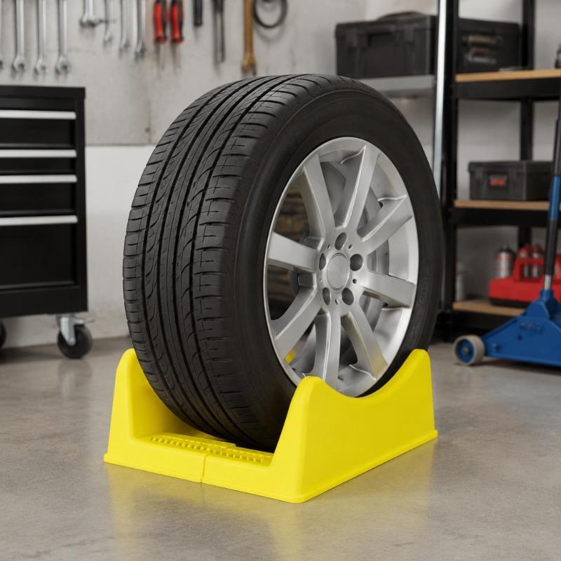 Lightweight Plastic Tire Display Stand, Open Frame Base for Automotive Shops, Storage Areas, and Home Garage Use
