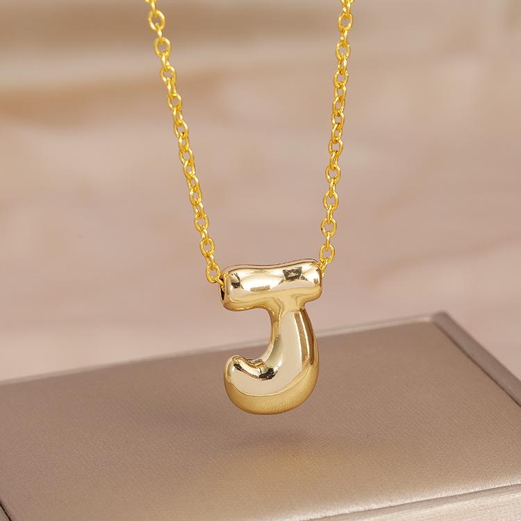 Charming Chubby Brass Polished 26-Letter Silver Pendant Necklace for Women