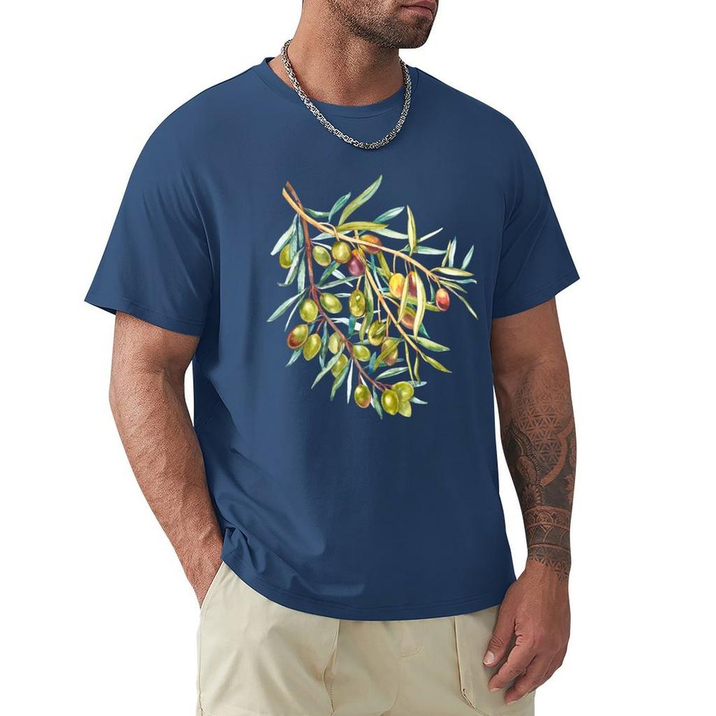 Green Olives Branch T-Shirt Oversized T Shirt Essential T Shirt Graphic T Shirts Tee Shirts for Men
