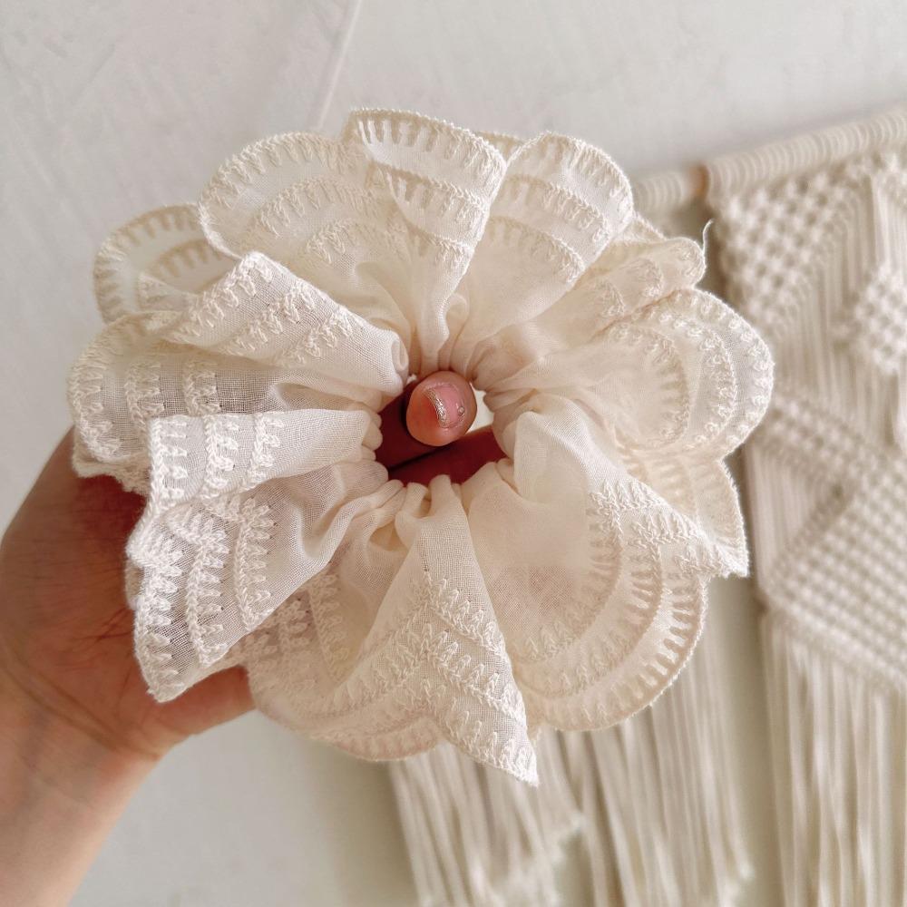 Solid Color Hair Scrunchies French Lace Rubber Bands Fashion Elastic Hair Bands  Women