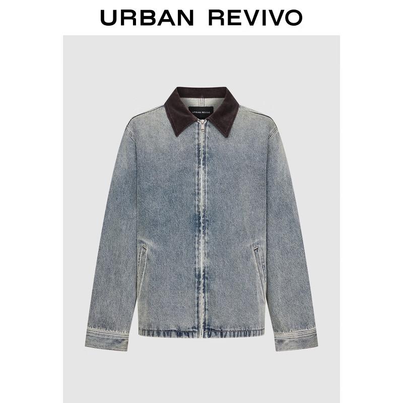 

UR2025 Men s Contrast Panel Washed Denim Jacket S