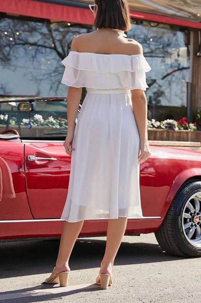 Women's Big Size Dress Carmen Collar Chiffon Dress