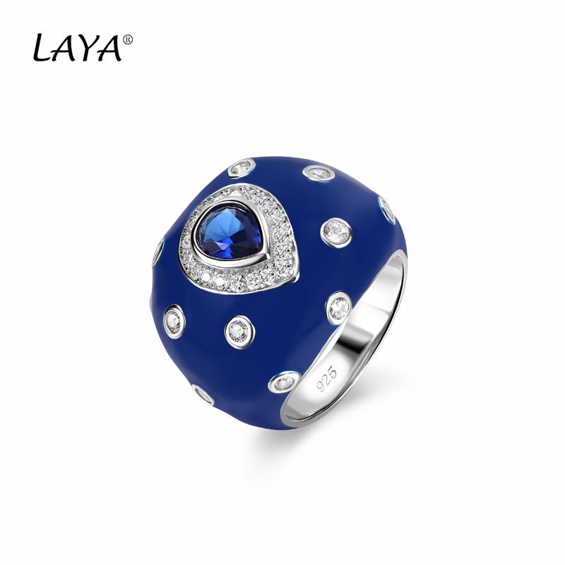 

LAYA Blue Sapphire Ring For Men Women Retro Shinning Zircon Synthetic Crystal 925 Silver Classic Original Jewelry 6 серебряный