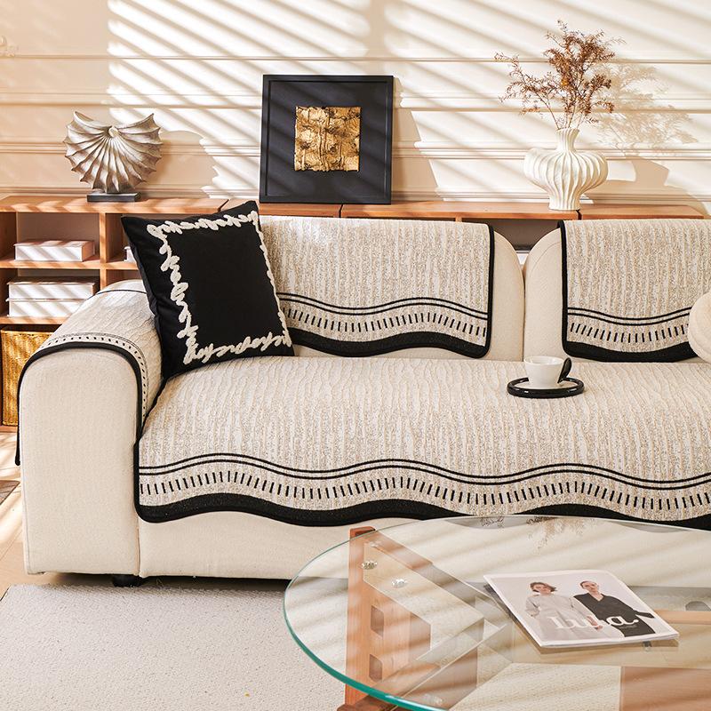 Premium Leather Sofa Cushion Plush  New Four-Season Universal Fixed Non-Slip Straight Row Seat Cushion Cover Cloth Cover