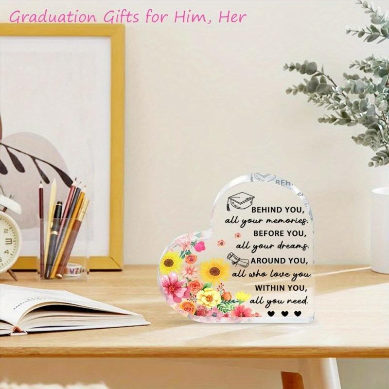 2D Flat, Heart-Shaped Acrylic Graduation Plaque, with Inspirational Quote, Suitable for Wall Decoration, Porch, Room, Villa, Accents Home, Hallway, or