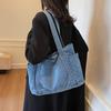 Denim tote bag fashion casual portable shoulder bag large capacity literary commuter bag women