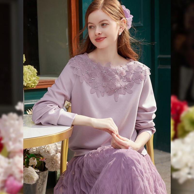 Bailuyu Women s Rhinestone Flower Embellished Sweatshirt XL