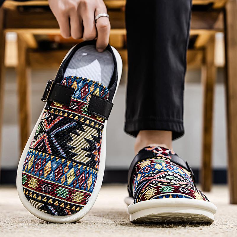 Large Size 46 47 Tribal Mules Man Backless Loafers Slipper Half Shoes For Men Slides Mens Slip On Flats Semi-Drag Casual Shoes