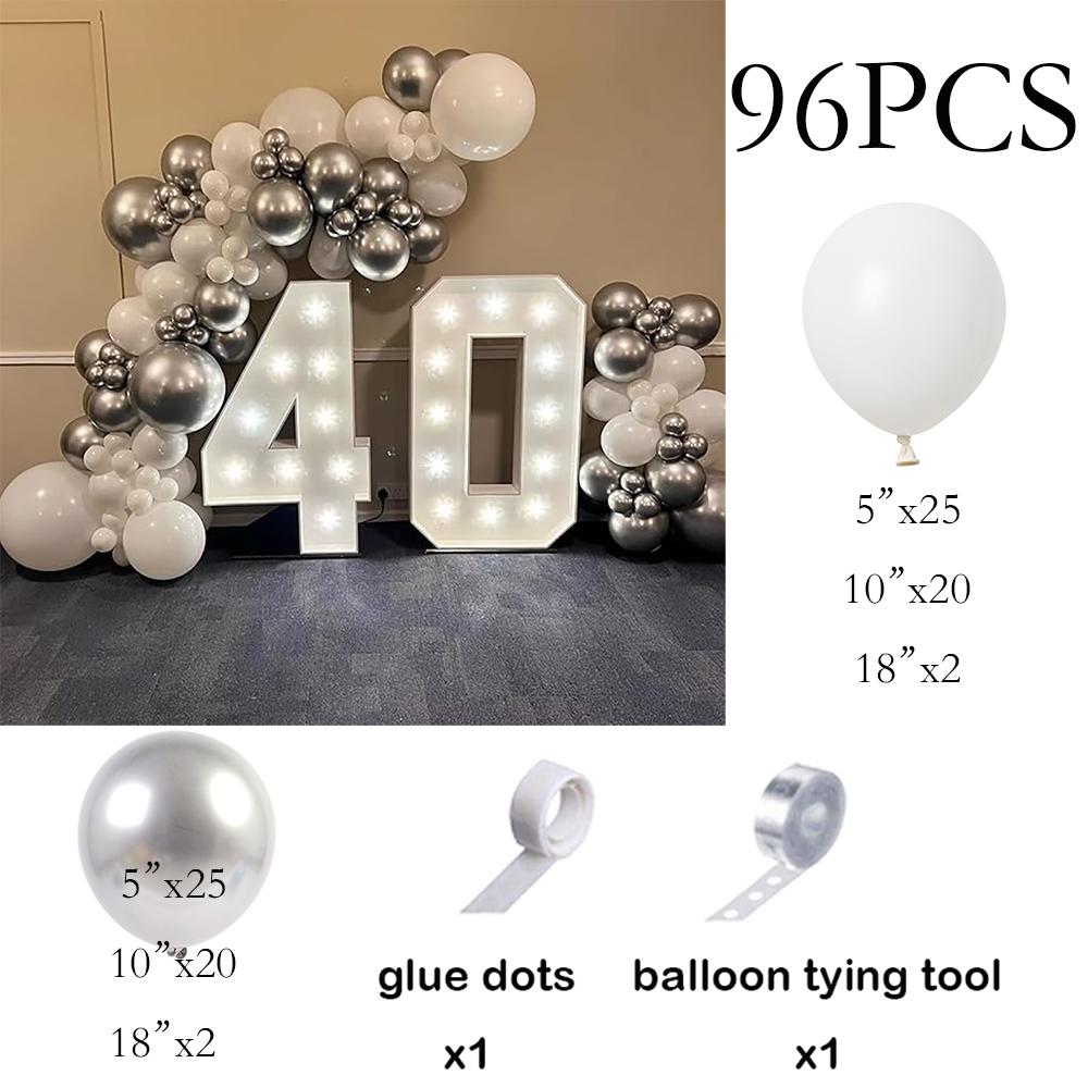 

40th White Silver Balloons Garland Wedding White Balloon Arch Kit Kid Birthday Party Baby Shower Graduation New Year Decoration AS Picture