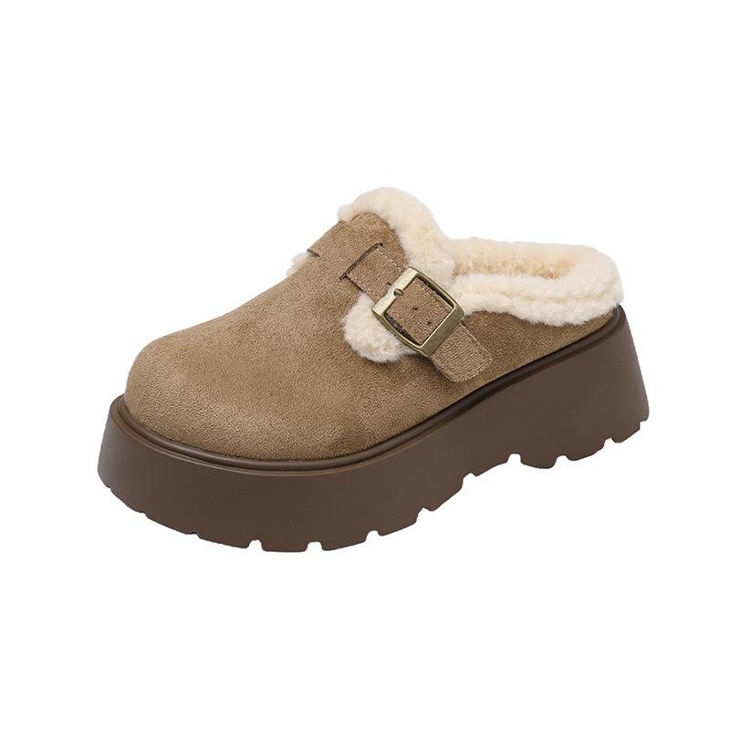 Thick-soled Bag Head Half Slippers for Women To Wear Winter New Fashion Lazy Plush Cotton Shoes