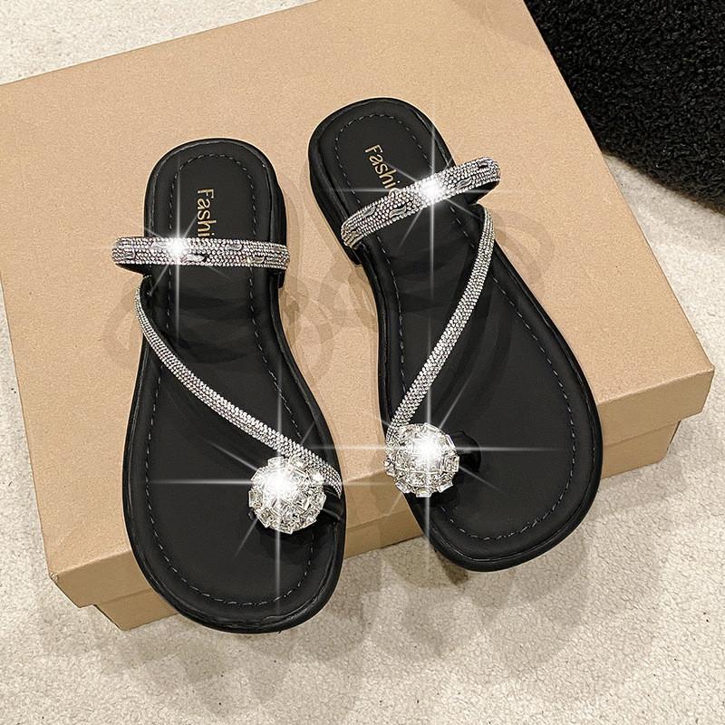 Elegant Summer Flat Sandals For Women With Dazzling Rhinestones In Classy Colors