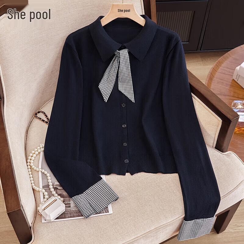 

Women s Spliced Lapel Knit Cardigan One Size